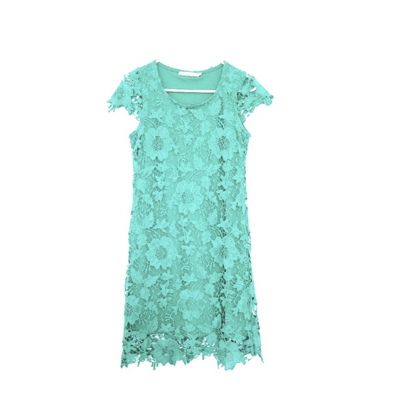 Turquoise floral lace summer dress - Picture 1 of 3